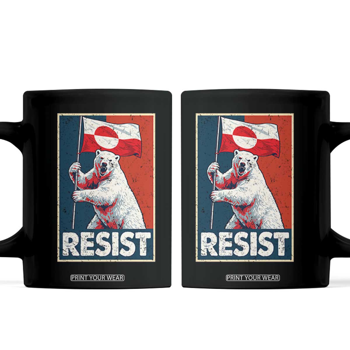 Resist Greenland Polar Bear Holding Flag Art Coffee Mug Resistance Political TS11 Black Print Your Wear