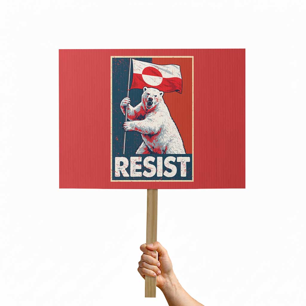 Resist Greenland Polar Bear Holding Flag Art Protest Sign Resistance Political TS11 Horizontal 18