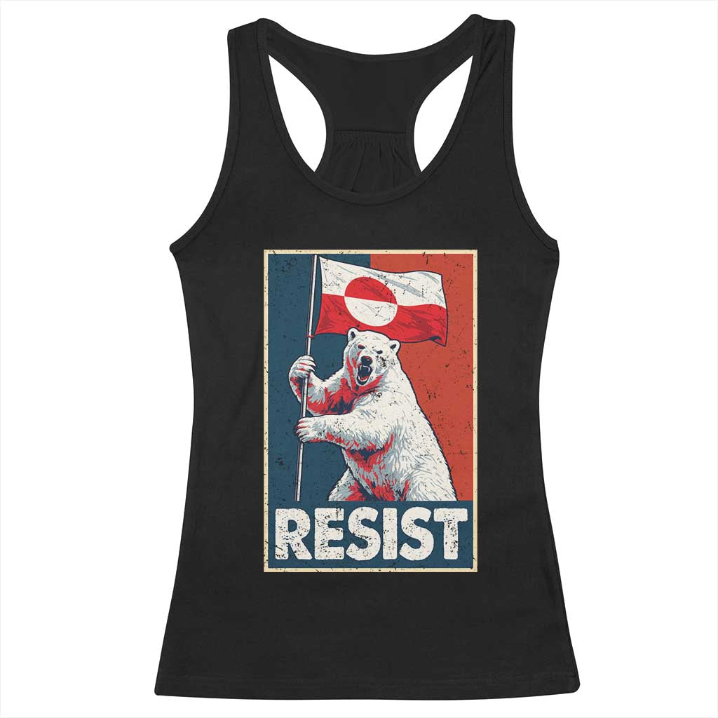 Resist Greenland Polar Bear Holding Flag Art Racerback Tank Top Resistance Political TS11 Black Print Your Wear