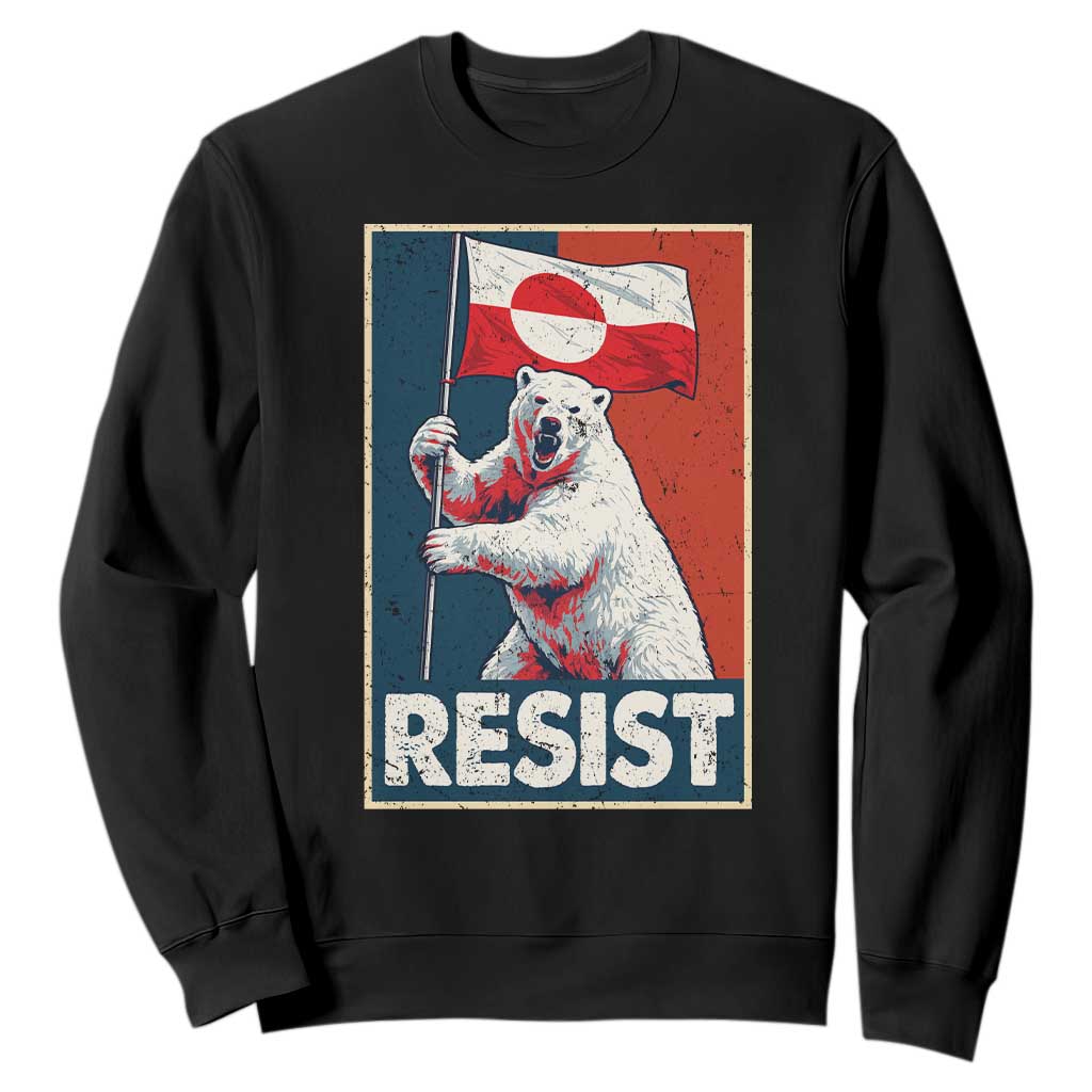 Resist Greenland Polar Bear Holding Flag Art Sweatshirt Resistance Political TS11 Black Print Your Wear