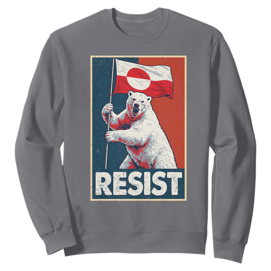 Resist Greenland Polar Bear Holding Flag Art Sweatshirt Resistance Political TS11 Charcoal Print Your Wear