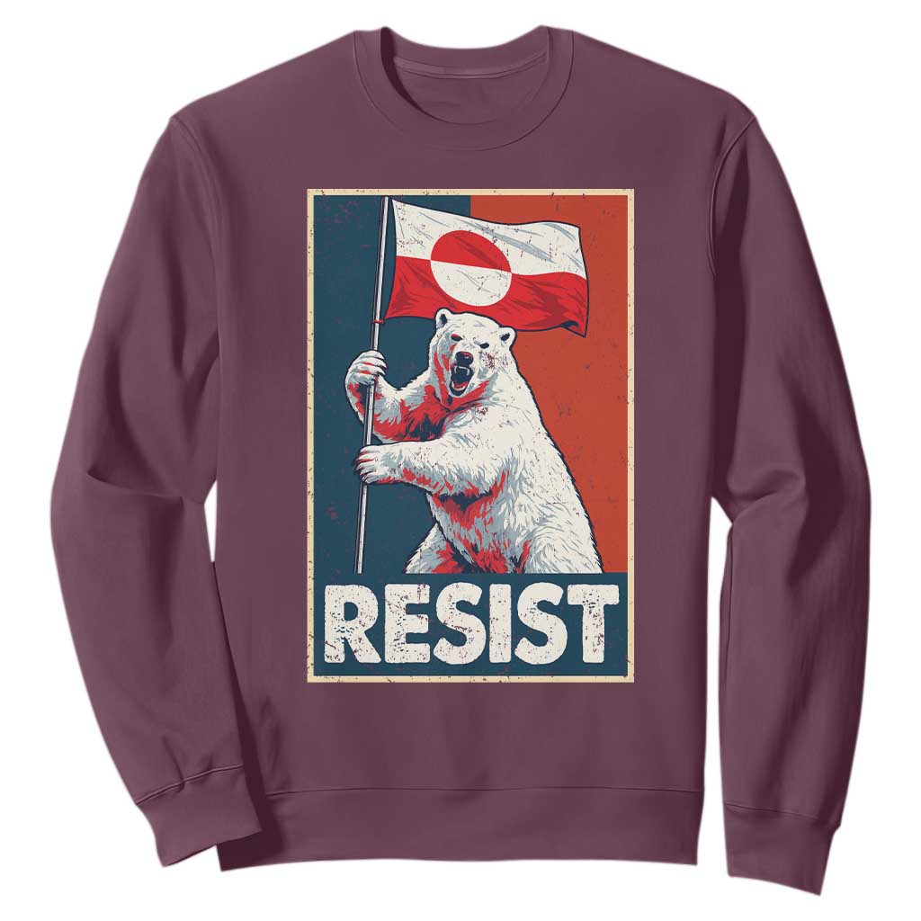 Resist Greenland Polar Bear Holding Flag Art Sweatshirt Resistance Political TS11 Maroon Print Your Wear