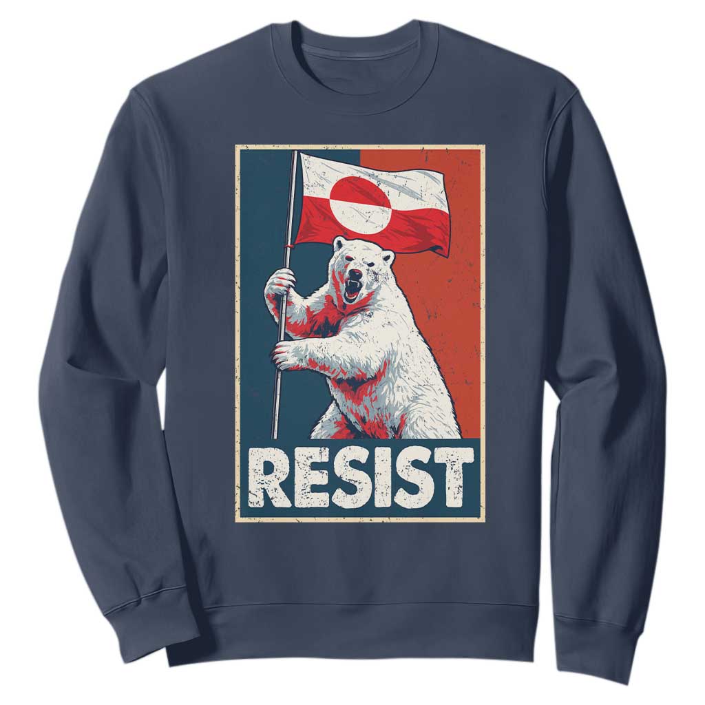 Resist Greenland Polar Bear Holding Flag Art Sweatshirt Resistance Political TS11 Navy Print Your Wear