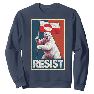 Resist Greenland Polar Bear Holding Flag Art Sweatshirt Resistance Political TS11 Navy Print Your Wear