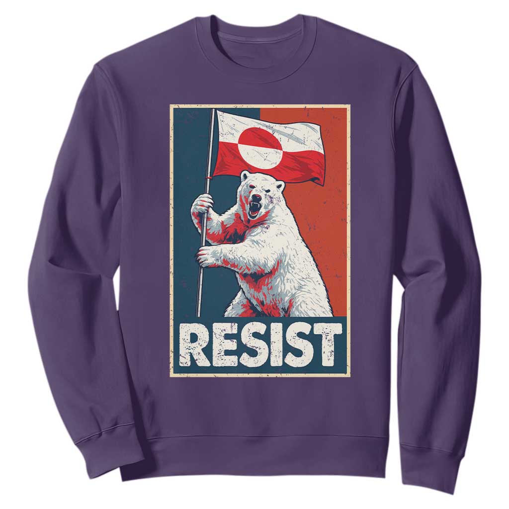 Resist Greenland Polar Bear Holding Flag Art Sweatshirt Resistance Political TS11 Purple Print Your Wear