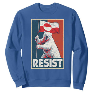 Resist Greenland Polar Bear Holding Flag Art Sweatshirt Resistance Political TS11 Royal Blue Print Your Wear