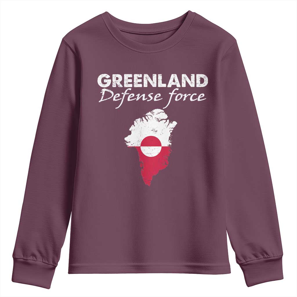 Greenland Defense Force Youth Sweatshirt Political Statement Greenland Policy TS11 Maroon Print Your Wear