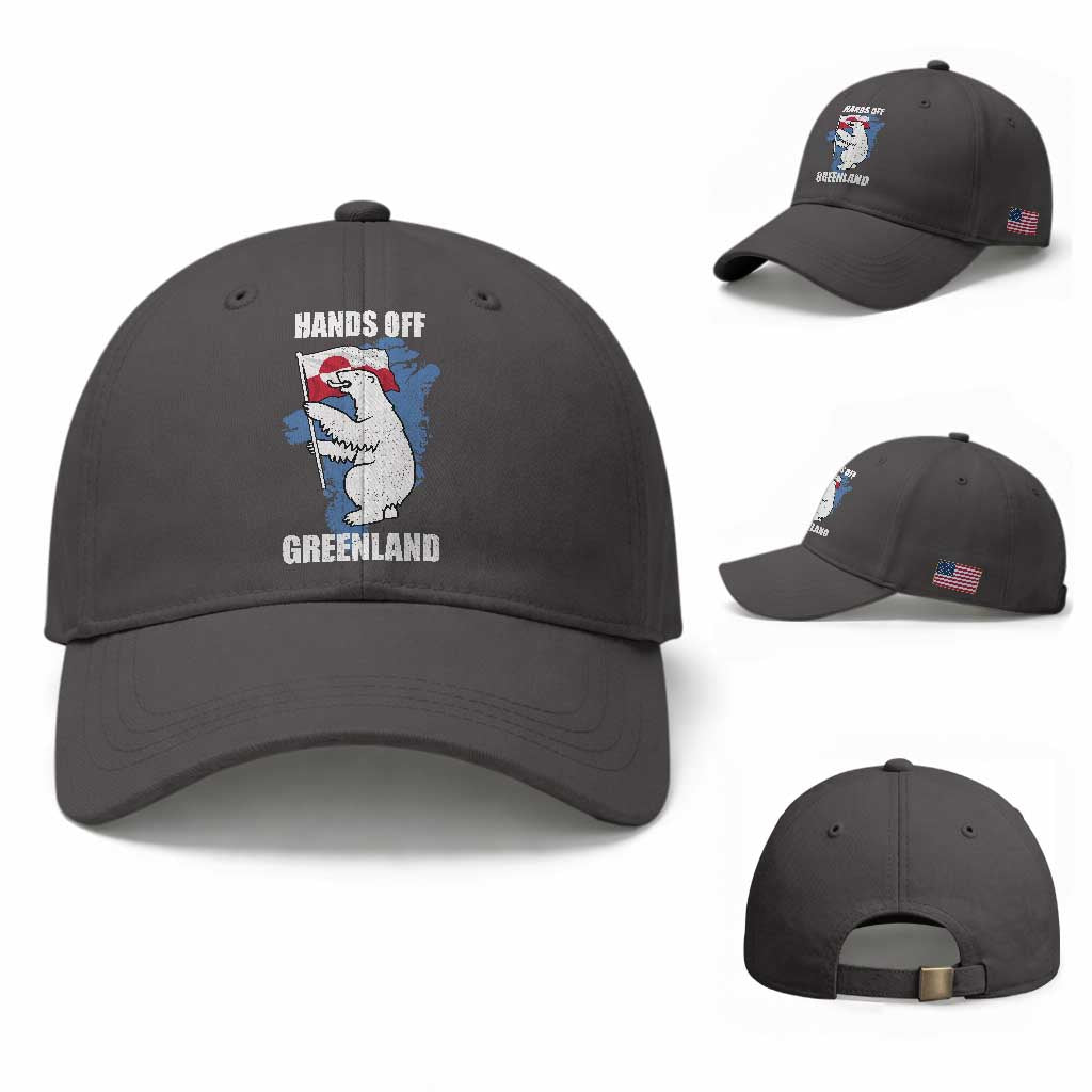 Hands Off Greenland Protest Baseball Cap Support Greenland Bear Holding Flag TS11 Baseball Cap Universal Fit Dark Gray Print Your Wear