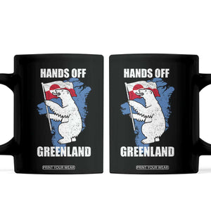 Hands Off Greenland Protest Coffee Mug Support Greenland Bear Holding Flag TS11 Black Print Your Wear