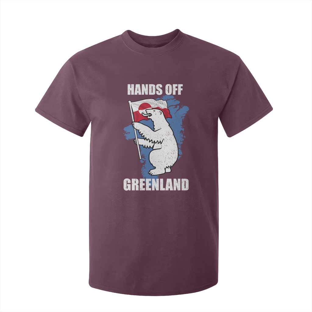 Hands Off Greenland Protest T Shirt For Kid Support Greenland Bear Holding Flag TS11 Maroon Print Your Wear