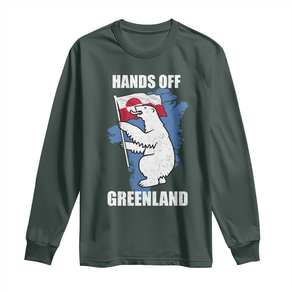 Hands Off Greenland Protest Long Sleeve Shirt Support Greenland Bear Holding Flag TS11 Dark Forest Green Print Your Wear