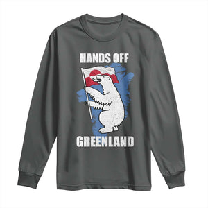 Hands Off Greenland Protest Long Sleeve Shirt Support Greenland Bear Holding Flag TS11 Dark Heather Print Your Wear