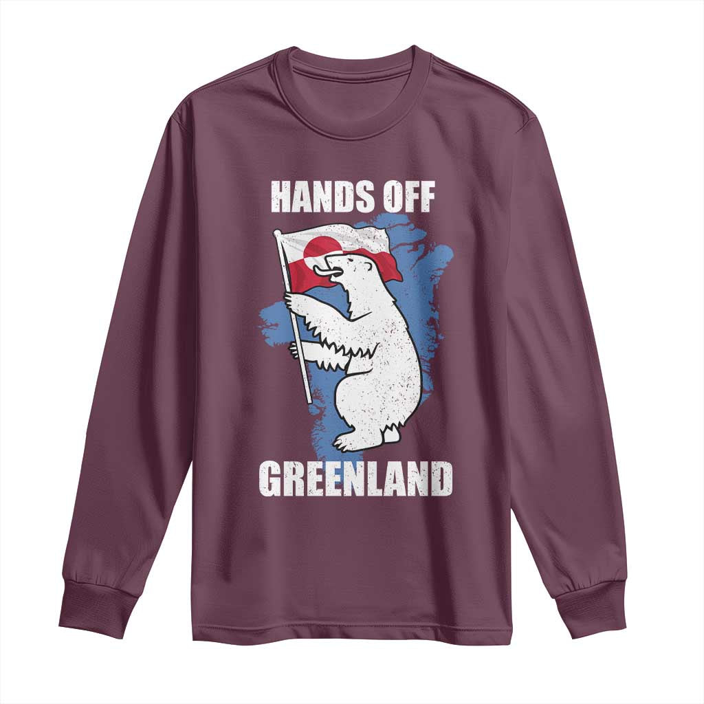 Hands Off Greenland Protest Long Sleeve Shirt Support Greenland Bear Holding Flag TS11 Maroon Print Your Wear