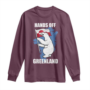 Hands Off Greenland Protest Long Sleeve Shirt Support Greenland Bear Holding Flag TS11 Maroon Print Your Wear