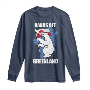 Hands Off Greenland Protest Long Sleeve Shirt Support Greenland Bear Holding Flag TS11 Navy Print Your Wear