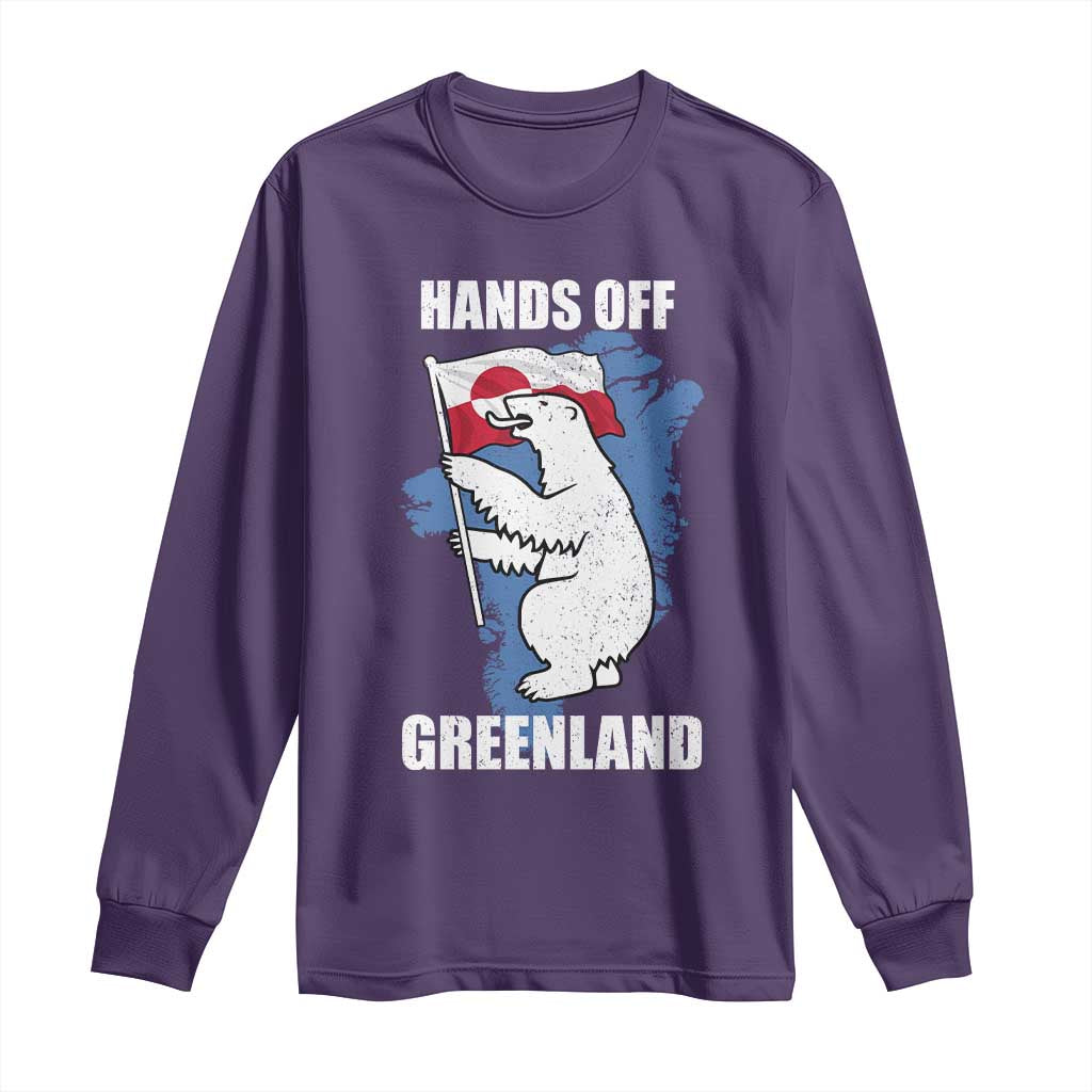 Hands Off Greenland Protest Long Sleeve Shirt Support Greenland Bear Holding Flag TS11 Purple Print Your Wear