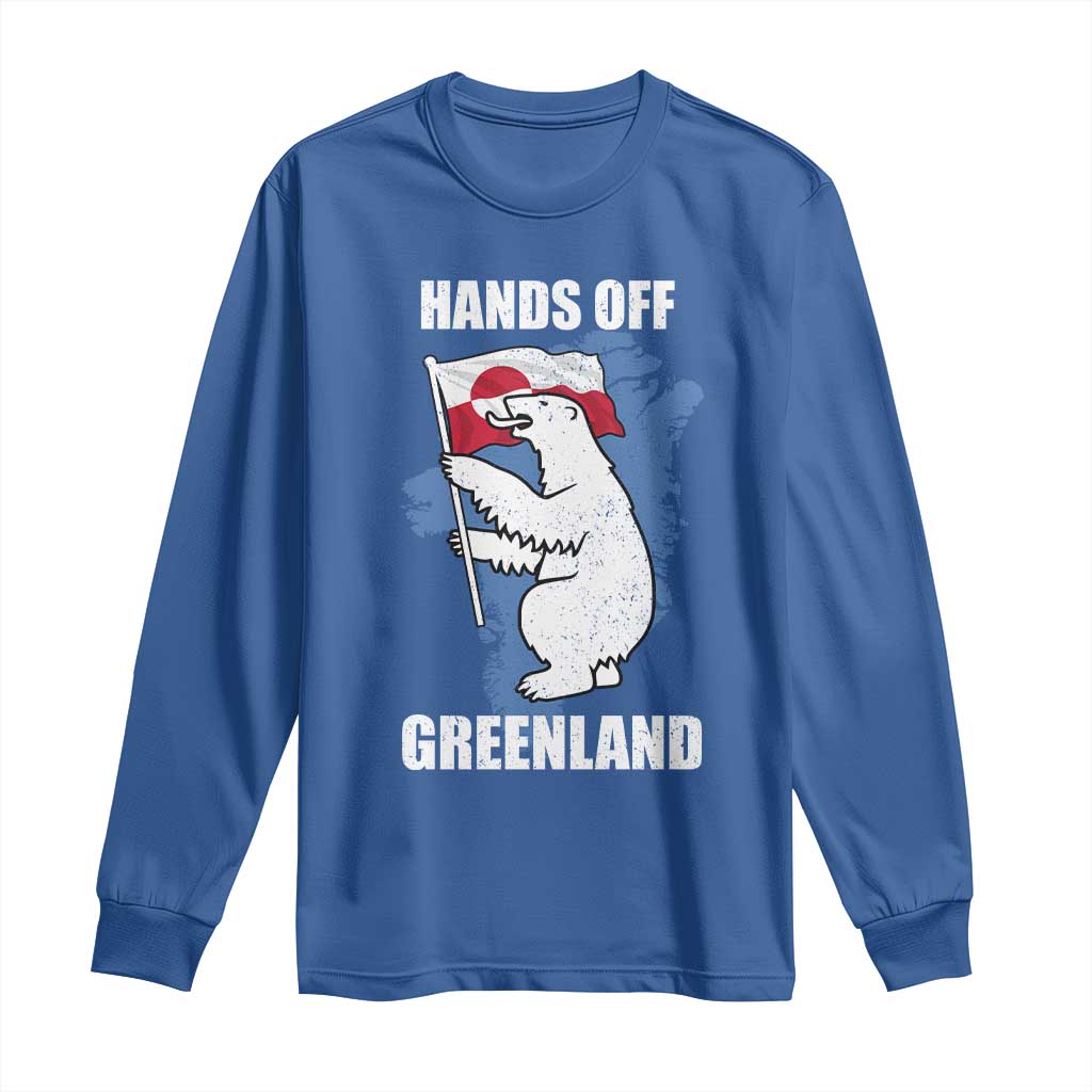 Hands Off Greenland Protest Long Sleeve Shirt Support Greenland Bear Holding Flag TS11 Royal Blue Print Your Wear