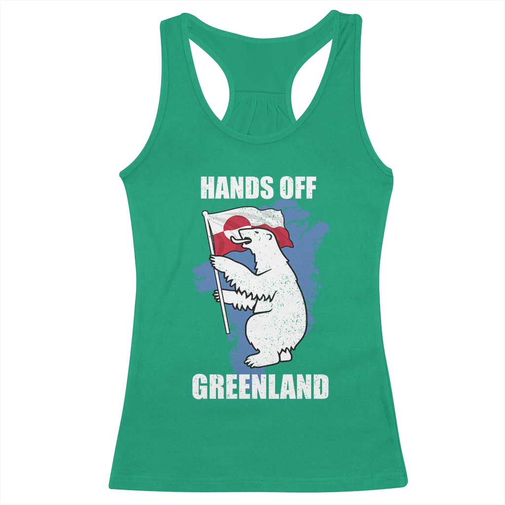 Hands Off Greenland Protest Racerback Tank Top Support Greenland Bear Holding Flag TS11 Irish Green Print Your Wear