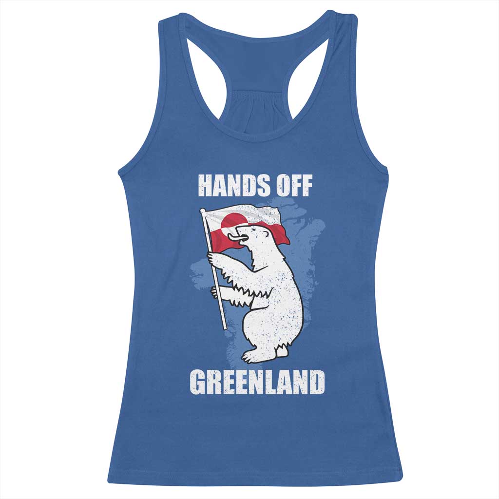 Hands Off Greenland Protest Racerback Tank Top Support Greenland Bear Holding Flag TS11 Royal Blue Print Your Wear