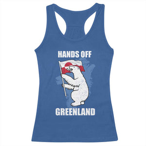 Hands Off Greenland Protest Racerback Tank Top Support Greenland Bear Holding Flag TS11 Royal Blue Print Your Wear