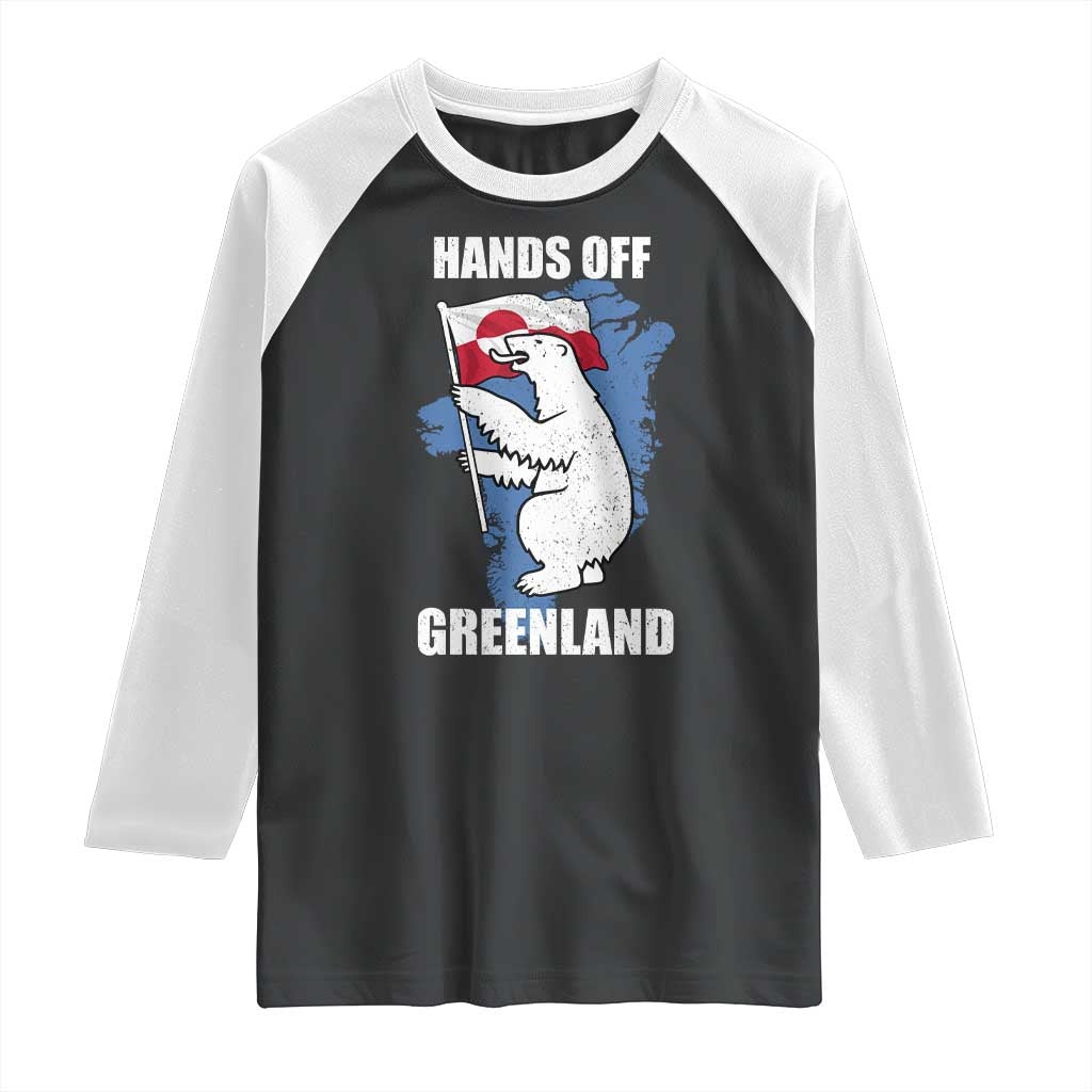 Hands Off Greenland Protest Raglan Shirt Support Greenland Bear Holding Flag TS11 Black White Print Your Wear