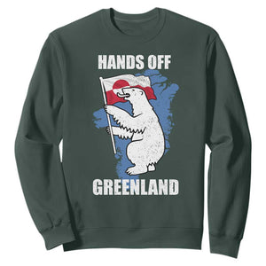 Hands Off Greenland Protest Sweatshirt Support Greenland Bear Holding Flag TS11 Dark Forest Green Print Your Wear
