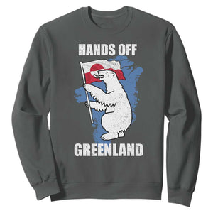 Hands Off Greenland Protest Sweatshirt Support Greenland Bear Holding Flag TS11 Dark Heather Print Your Wear