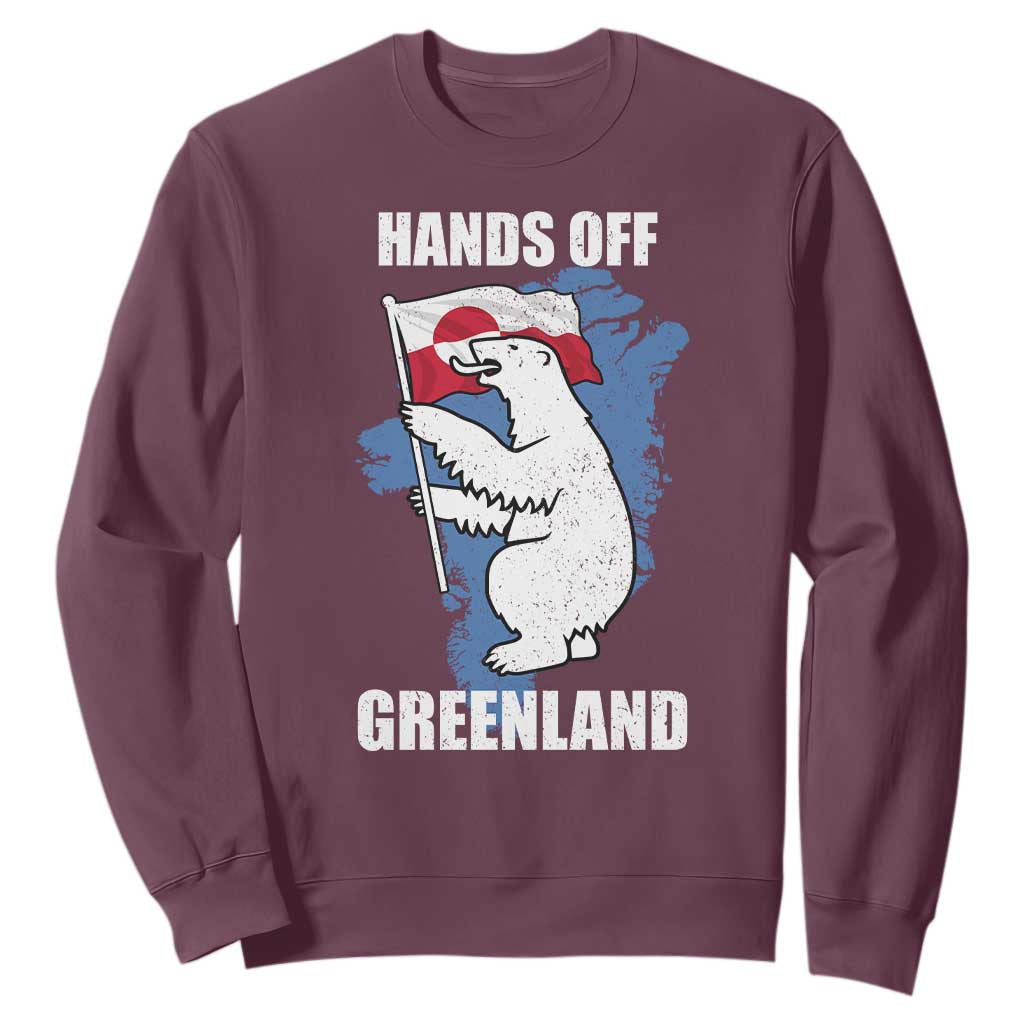 Hands Off Greenland Protest Sweatshirt Support Greenland Bear Holding Flag TS11 Maroon Print Your Wear