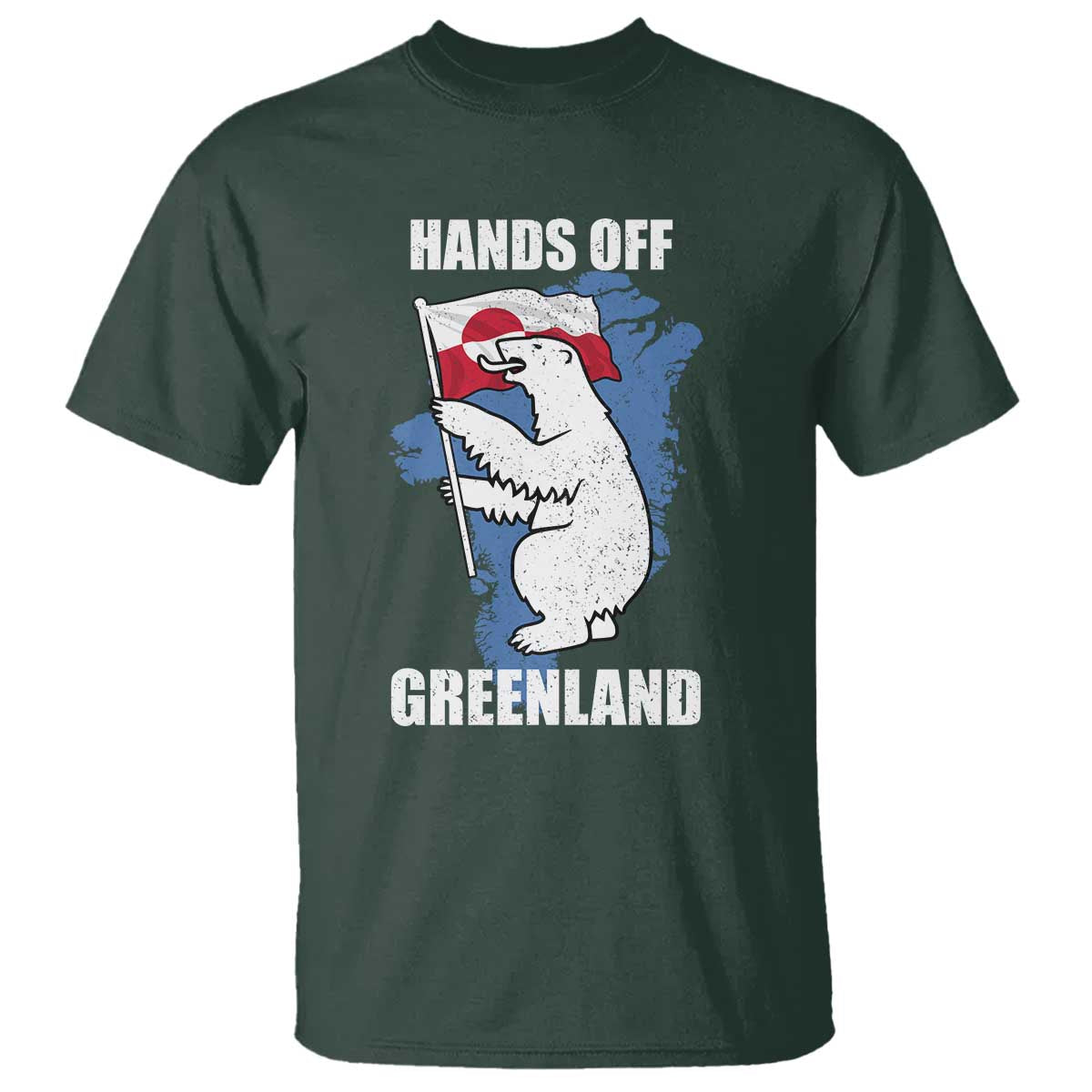 Hands Off Greenland Protest T Shirt Support Greenland Bear Holding Flag TS11 Dark Forest Green Print Your Wear