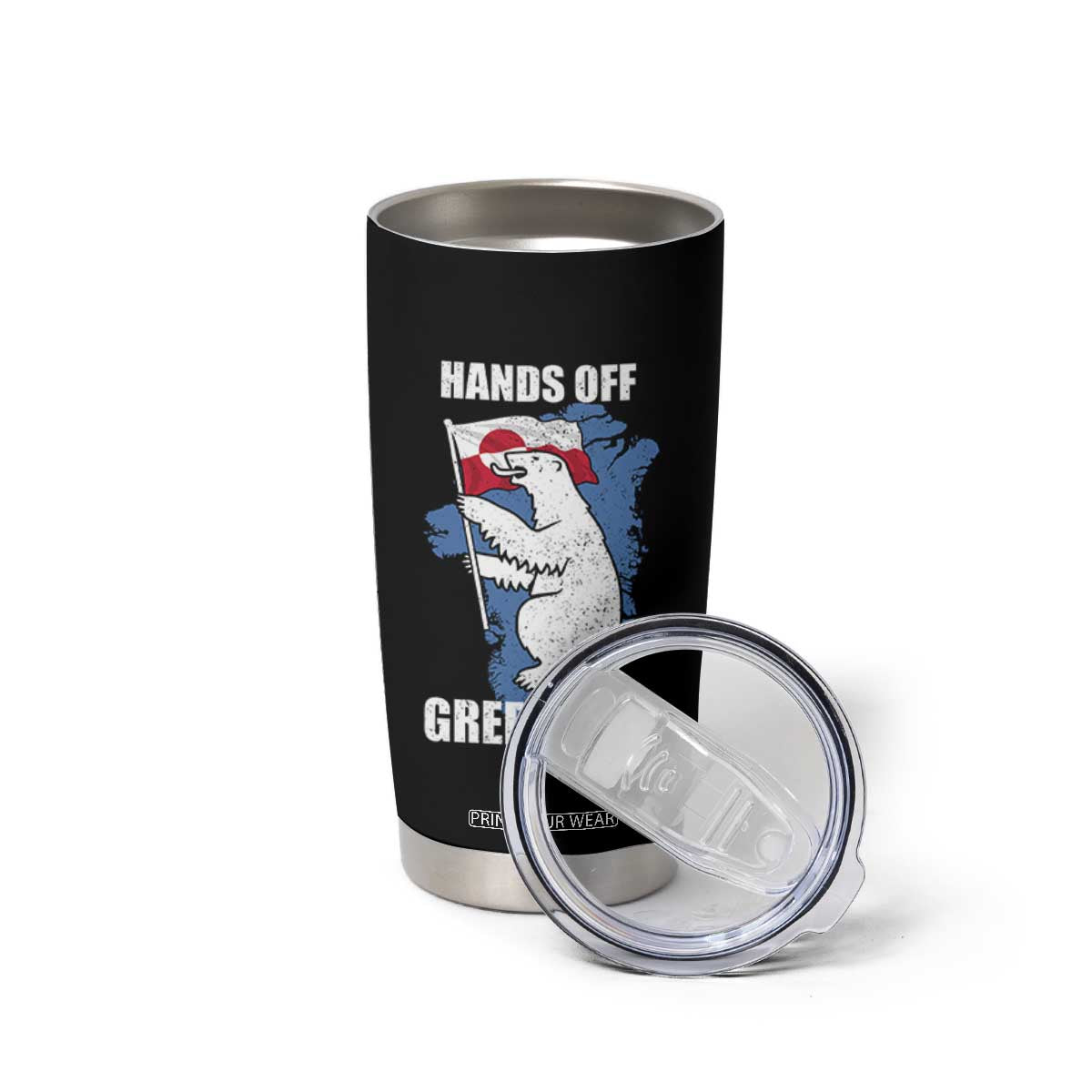 Hands Off Greenland Protest Tumbler Cup Support Greenland Bear Holding Flag TS11 Print Your Wear