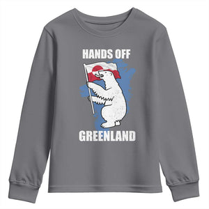 Hands Off Greenland Protest Youth Sweatshirt Support Greenland Bear Holding Flag TS11 Charcoal Print Your Wear