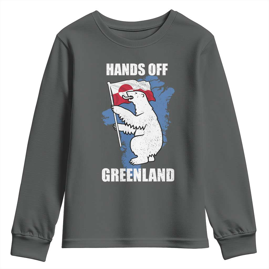 Hands Off Greenland Protest Youth Sweatshirt Support Greenland Bear Holding Flag TS11 Dark Heather Print Your Wear