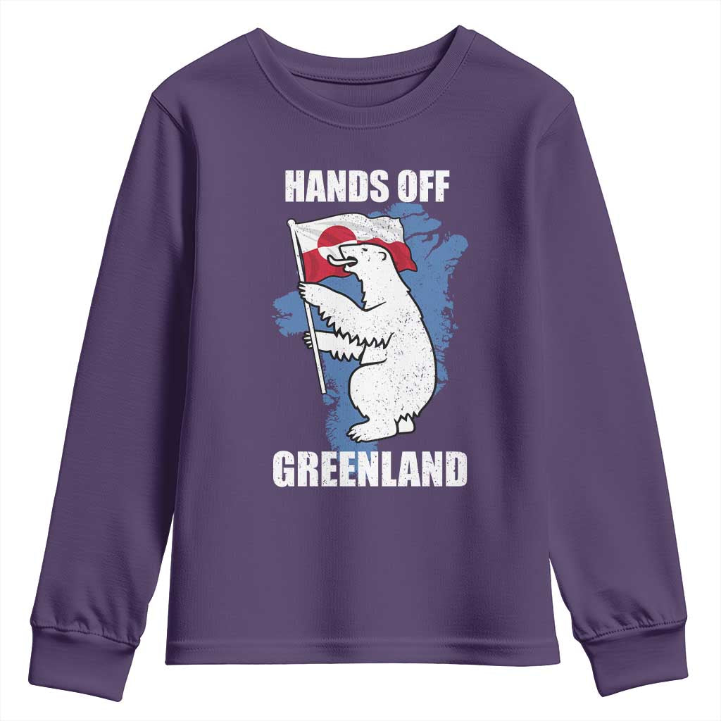 Hands Off Greenland Protest Youth Sweatshirt Support Greenland Bear Holding Flag TS11 Purple Print Your Wear