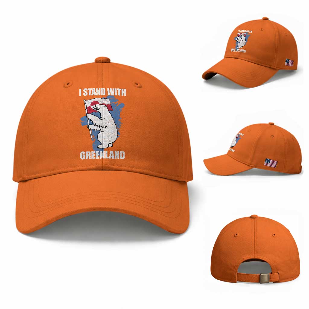 I Stand With Greenland Baseball Cap Polar Bear Greenland Protest TS11 Baseball Cap Universal Fit Orange Print Your Wear
