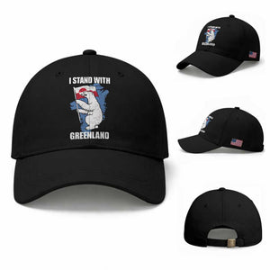 I Stand With Greenland Baseball Cap Polar Bear Greenland Protest TS11 Baseball Cap Universal Fit Black Print Your Wear