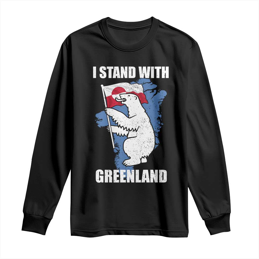 I Stand With Greenland Long Sleeve Shirt Polar Bear Greenland Protest TS11 Black Print Your Wear