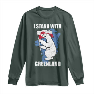 I Stand With Greenland Long Sleeve Shirt Polar Bear Greenland Protest TS11 Dark Forest Green Print Your Wear