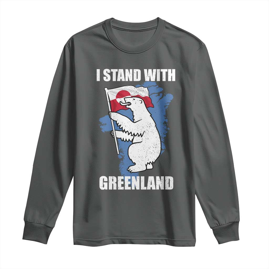 I Stand With Greenland Long Sleeve Shirt Polar Bear Greenland Protest TS11 Dark Heather Print Your Wear