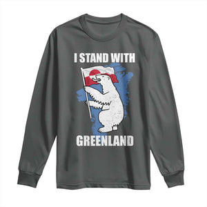 I Stand With Greenland Long Sleeve Shirt Polar Bear Greenland Protest TS11 Dark Heather Print Your Wear