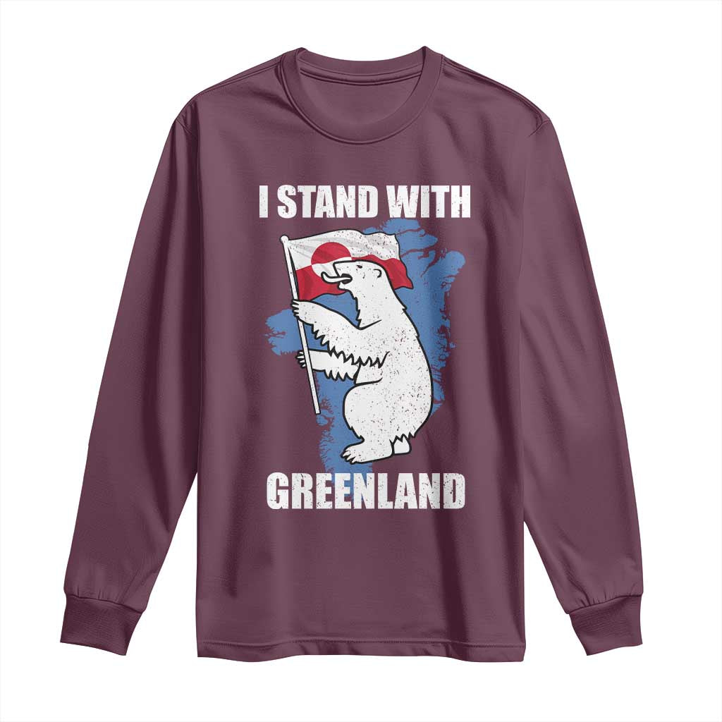 I Stand With Greenland Long Sleeve Shirt Polar Bear Greenland Protest TS11 Maroon Print Your Wear