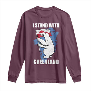 I Stand With Greenland Long Sleeve Shirt Polar Bear Greenland Protest TS11 Maroon Print Your Wear