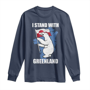 I Stand With Greenland Long Sleeve Shirt Polar Bear Greenland Protest TS11 Navy Print Your Wear