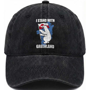 I Stand With Greenland Washed Cotton Baseball Cap Polar Bear Greenland Protest TS11 Print Your Wear