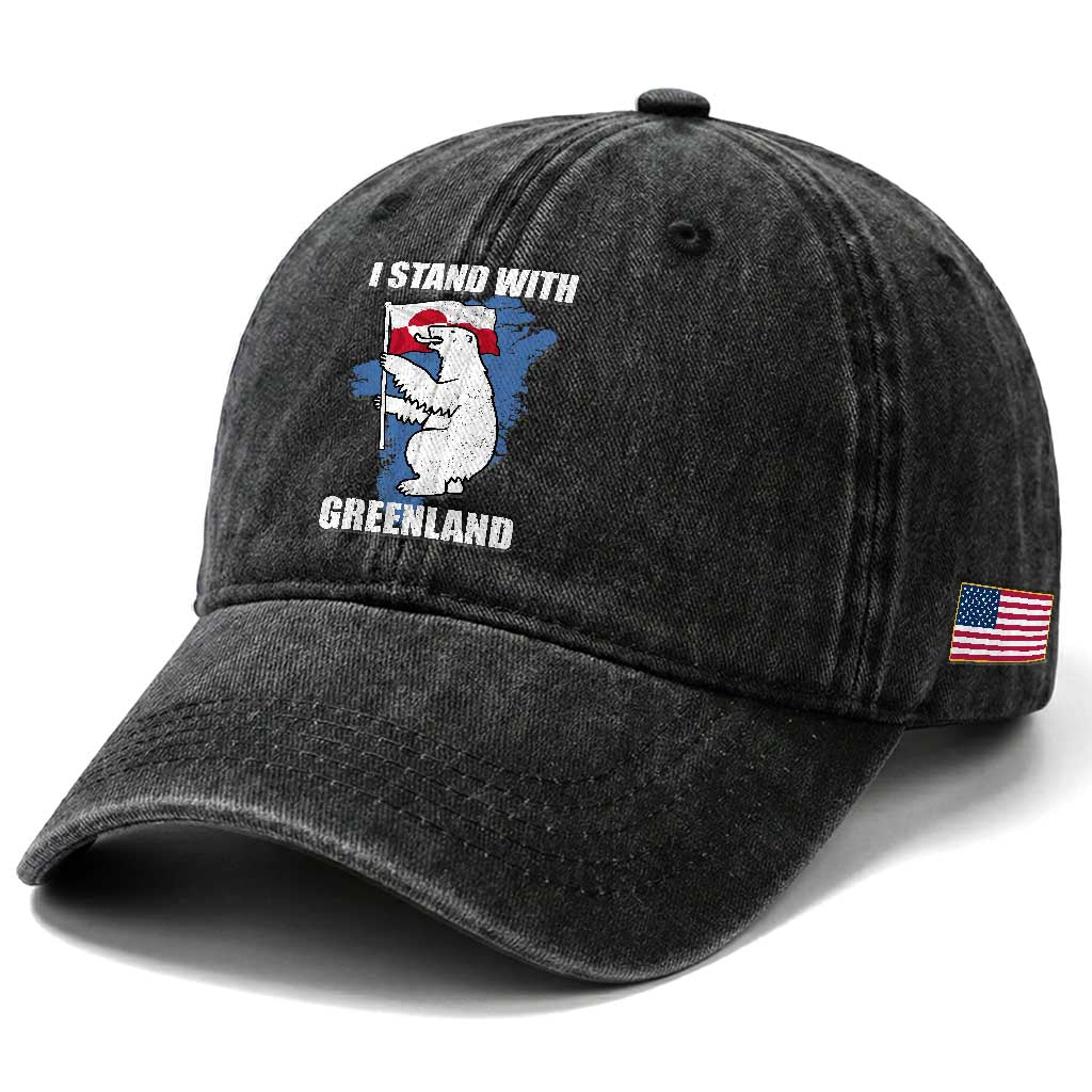 I Stand With Greenland Washed Cotton Baseball Cap Polar Bear Greenland Protest TS11 Print Your Wear