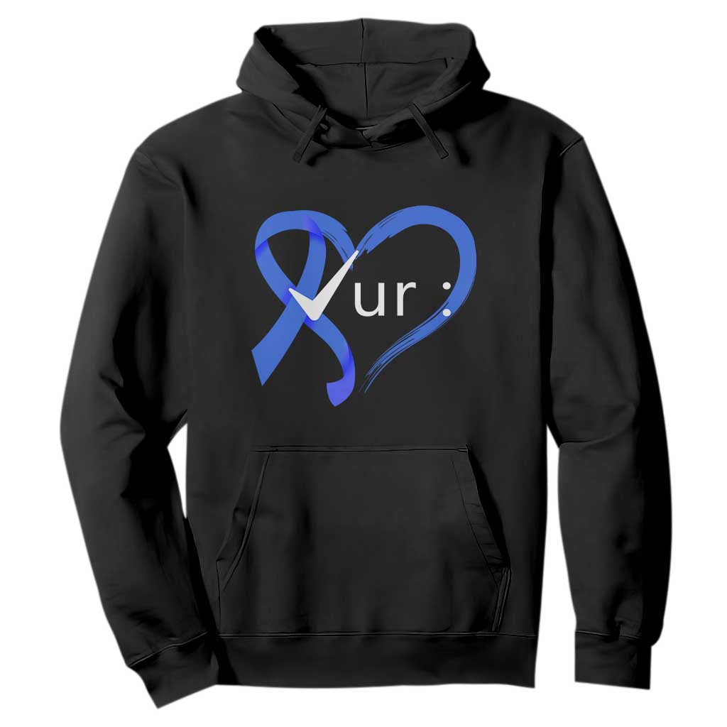 Funny Check Your Colon Colorectal Cancer Awareness Hoodie Dark Blue Ribbon Heart TS11 Black Print Your Wear