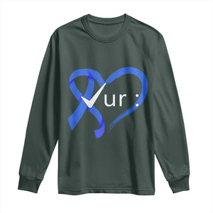 Funny Check Your Colon Colorectal Cancer Awareness Long Sleeve Shirt Dark Blue Ribbon Heart TS11 Dark Forest Green Print Your Wear