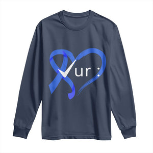 Funny Check Your Colon Colorectal Cancer Awareness Long Sleeve Shirt Dark Blue Ribbon Heart TS11 Navy Print Your Wear