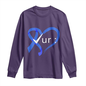 Funny Check Your Colon Colorectal Cancer Awareness Long Sleeve Shirt Dark Blue Ribbon Heart TS11 Purple Print Your Wear