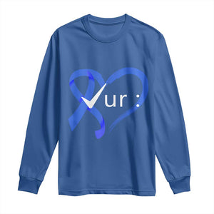 Funny Check Your Colon Colorectal Cancer Awareness Long Sleeve Shirt Dark Blue Ribbon Heart TS11 Royal Blue Print Your Wear