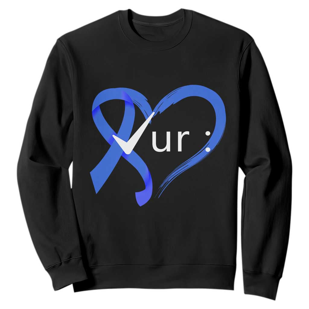 Funny Check Your Colon Colorectal Cancer Awareness Sweatshirt Dark Blue Ribbon Heart TS11 Black Print Your Wear